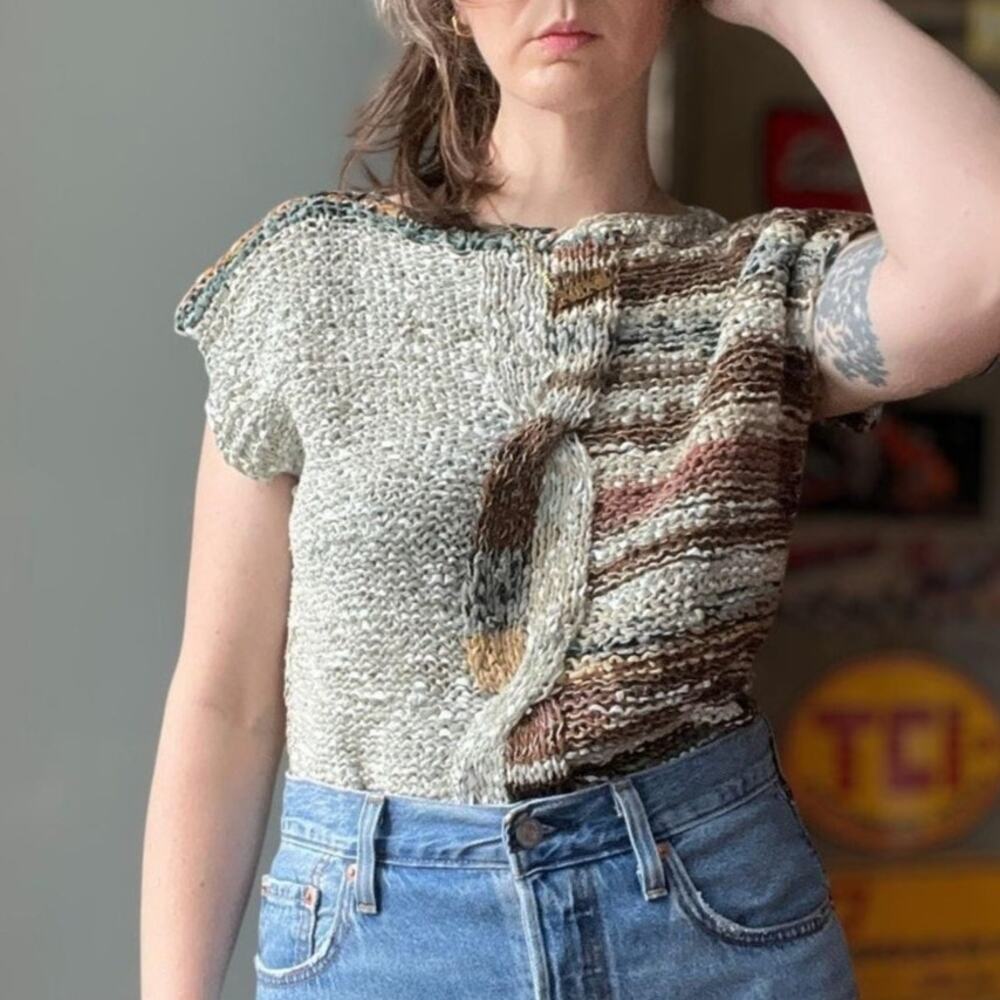 Vintage 80s Hand-Woven Leather Top | Southwest Artwear | Genuine Leather | M/L